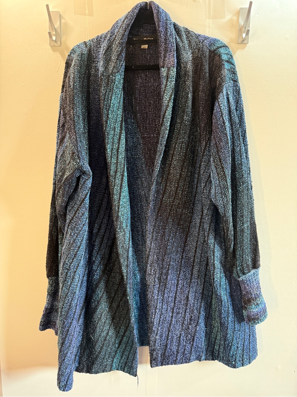 Joan McGee 100% Silk Art-to-Wear Cardigan Jacket Teal Blue Purple Plus Size